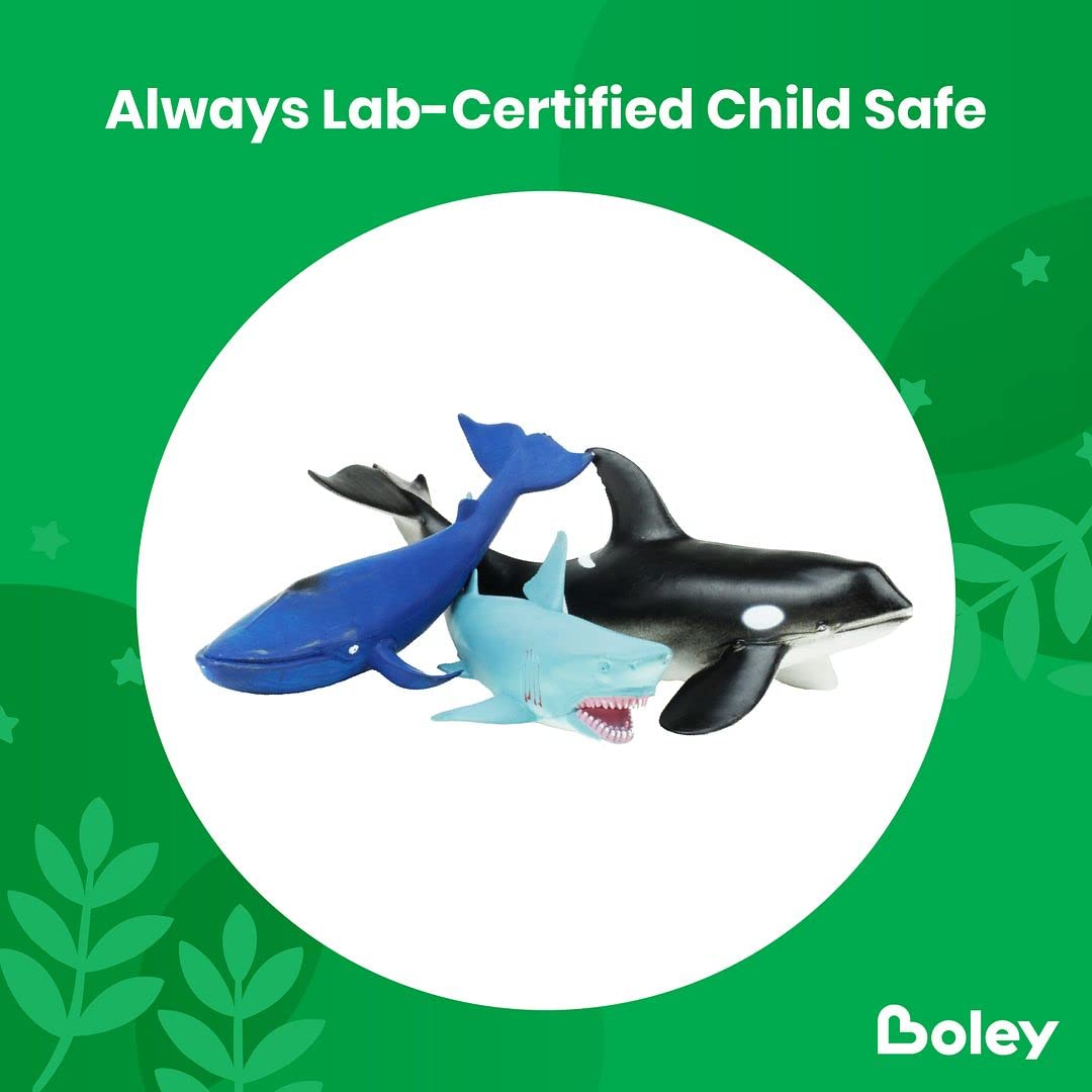 Boley Great Sea Creatures 8-Pack: 7-10" Soft Plastic Ocean Animal Figurines - Realistic Shark, Whale, Dolphin Toys - Educational & Sensory Playset