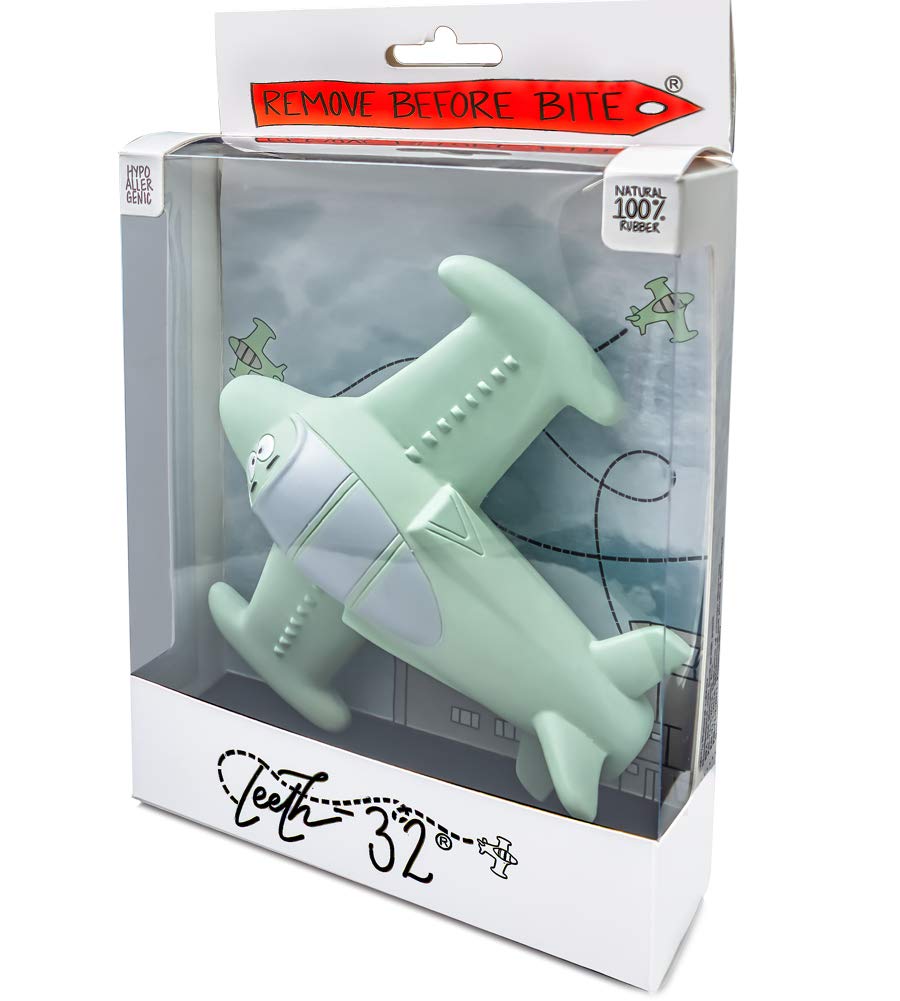 Chewy, The Teeth-32 Airplane Teething Toy 100% Natural Havea Rubber Green