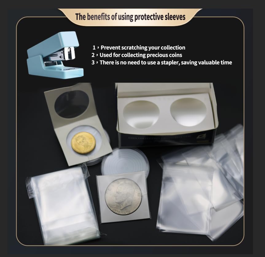 Magiarcana Coin Sleeves for All Coins, Plastic Coin Holders for Collectors, Premium Coin Protectors, Coin Storage & Collection Supplies (750)