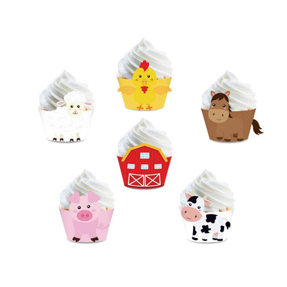 CC HOME 24Pcs Farm Animal Cupcake Wrappers for Shower,Birthday Party Supplies, Wedding Party Decorations