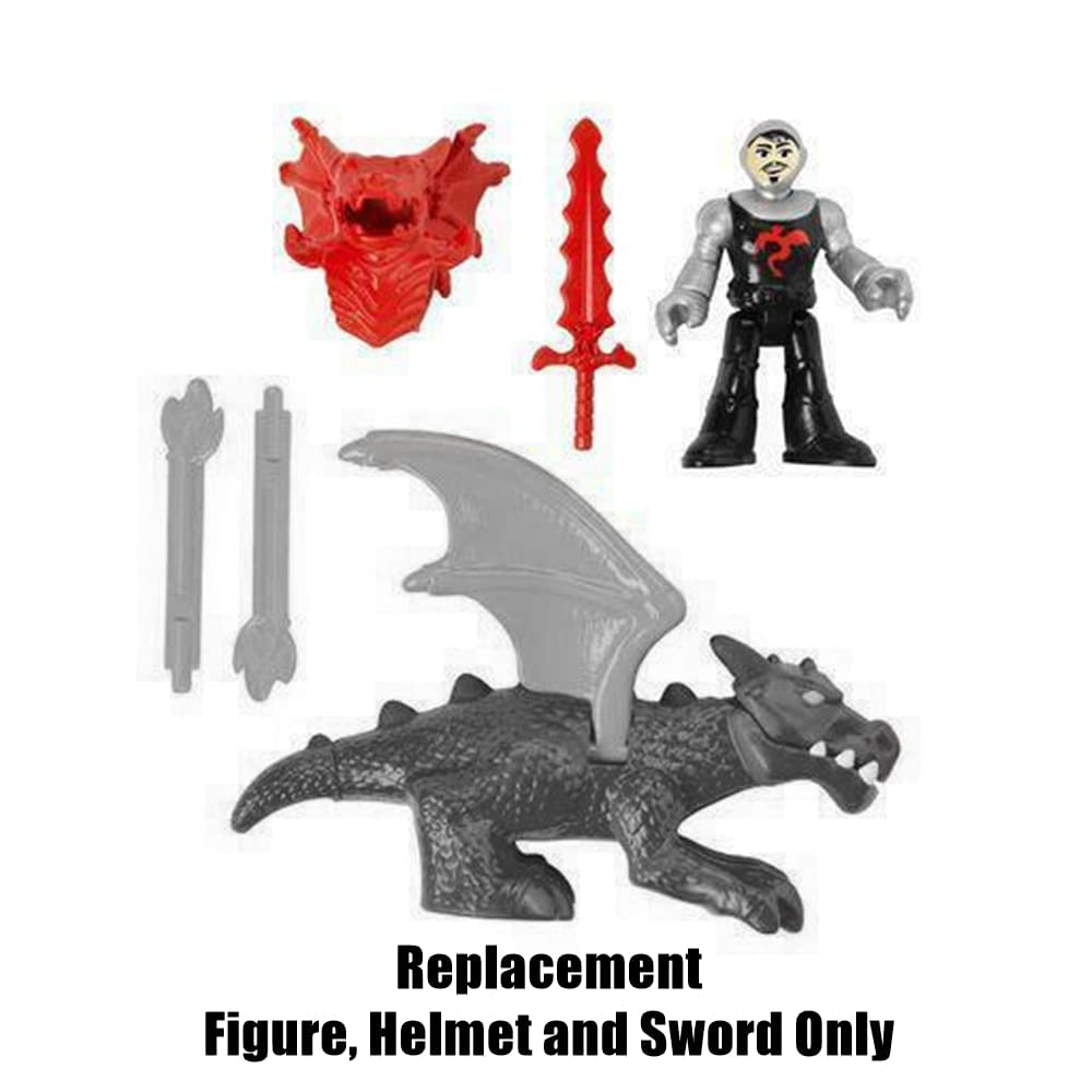 Imaginext Replacement Parts for Fisher-Price Blazing Battler's Dragon Playset - HCG66 ~ Replacement Figure in Black and Silver, Helmet and Sword