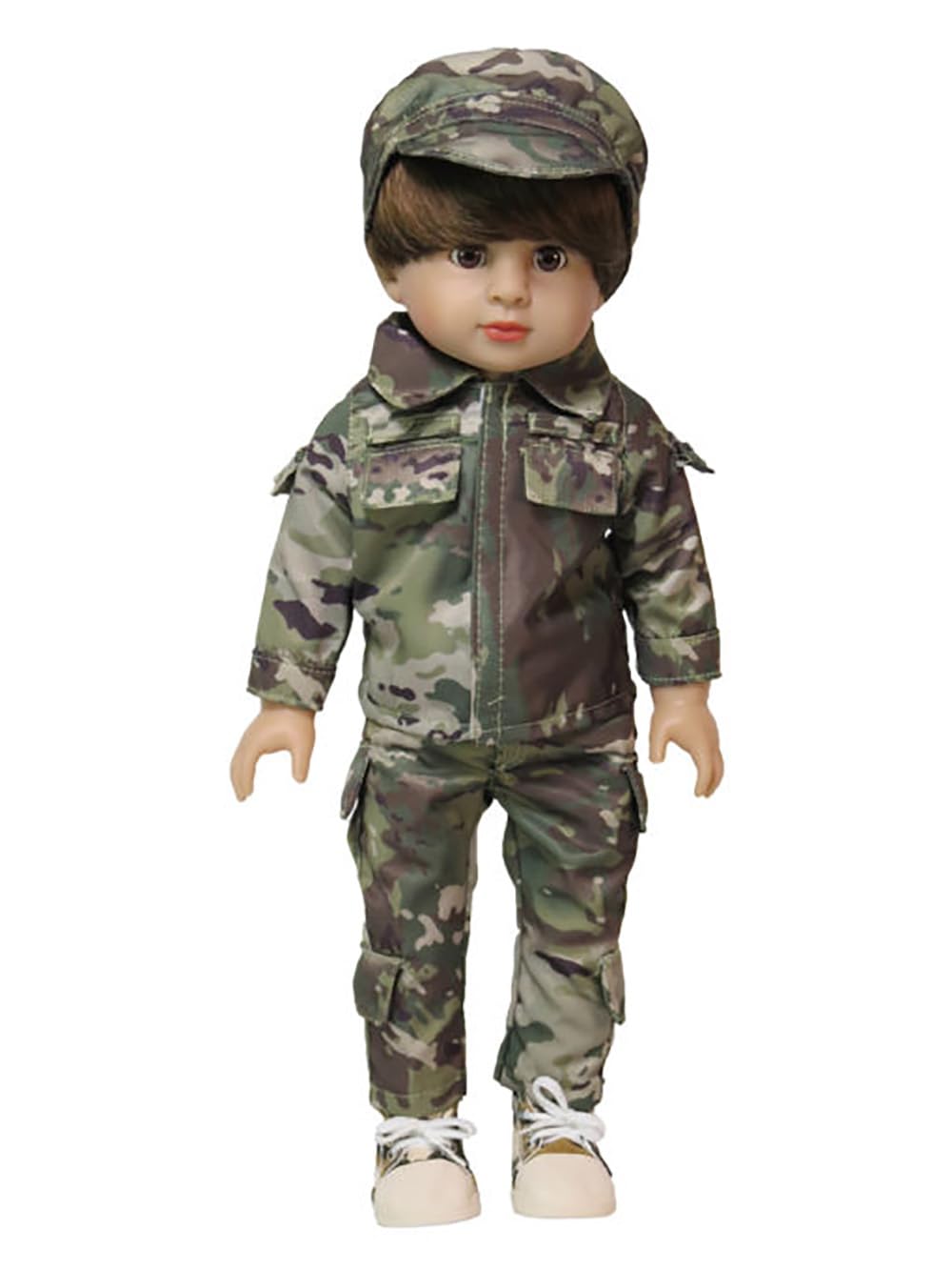 American Fashion World Military Army Outfit for 18 Inch Dolls - Camo Jacket, Pants, Hat, Shirt, and Sneakers