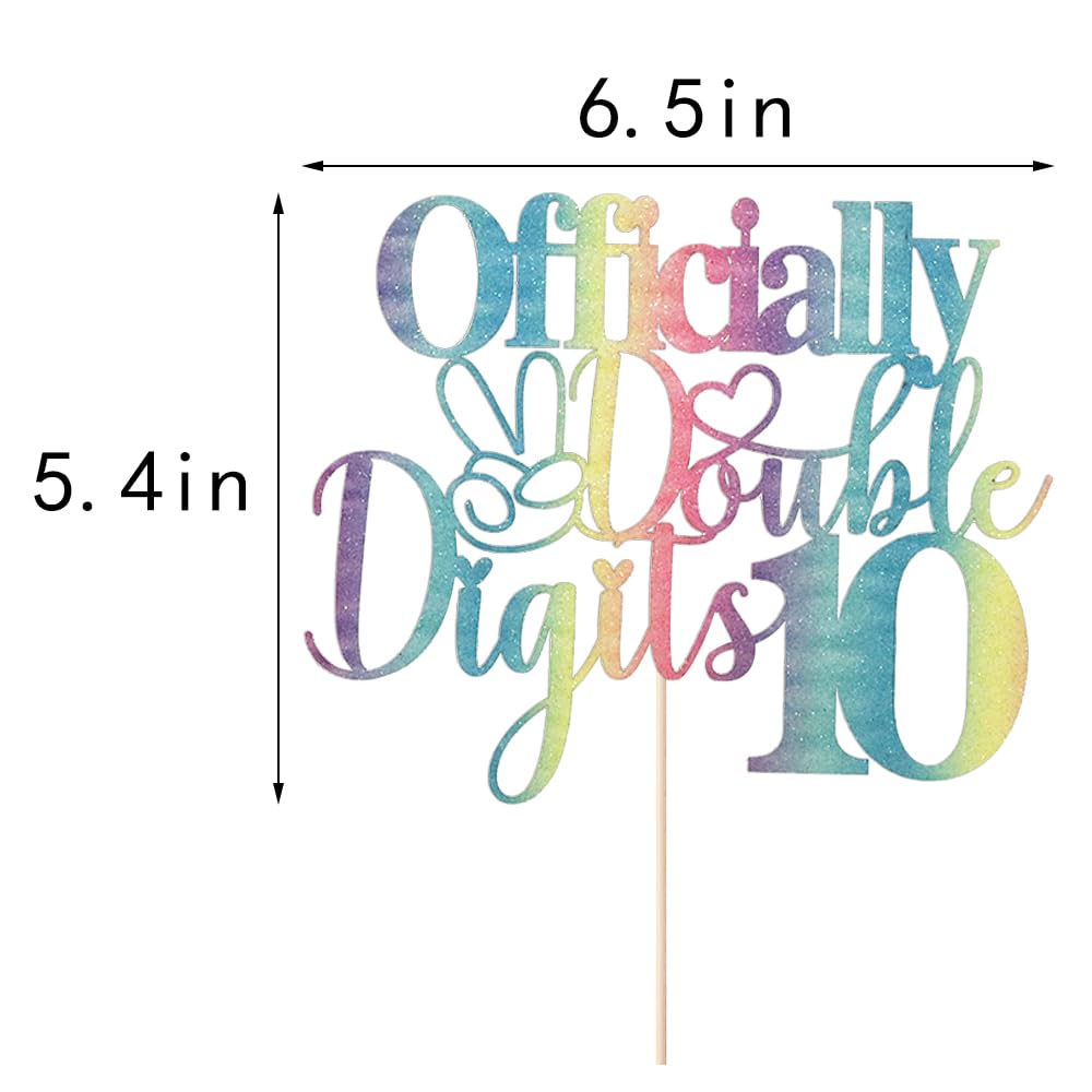 Sleyberoy Rainbow Gradient Glitter Officially Double Digits 10 Cake Topper