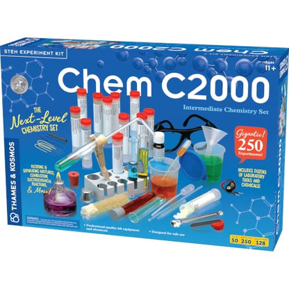 Thames & Kosmos Chem C2000 (V 2.0) Intermediate Chemistry Set | 250 Experiments, 128-Page Full-Color Lab Manual, Real Lab Equipment & Alcohol Burner |