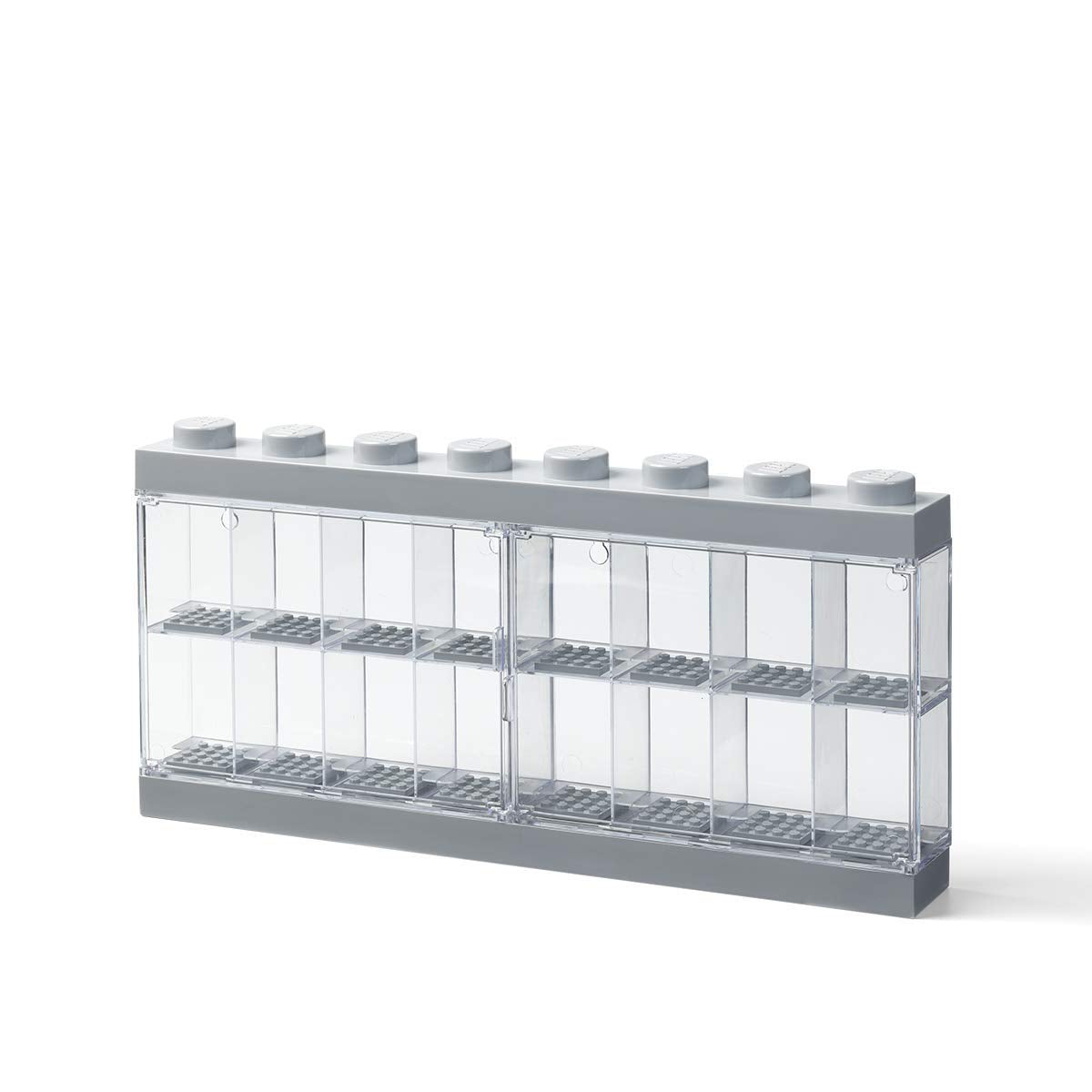 Room Copenhagen, Lego Minifigure Display Case - Stackable Storage Container for Desktop or Wall Mounting - 15.04 x 7.24in - 8 Stud, Medium Stone Grey
