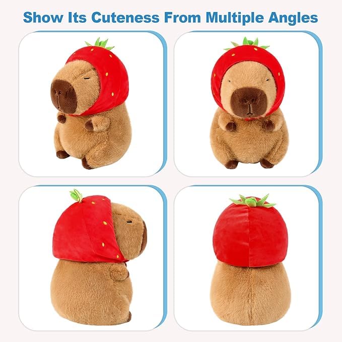 Sebil Capybara Plush Stuffed Animal with Turtle Backpack for Kids Adults Birthdays Valentines Gift (Strawberry)