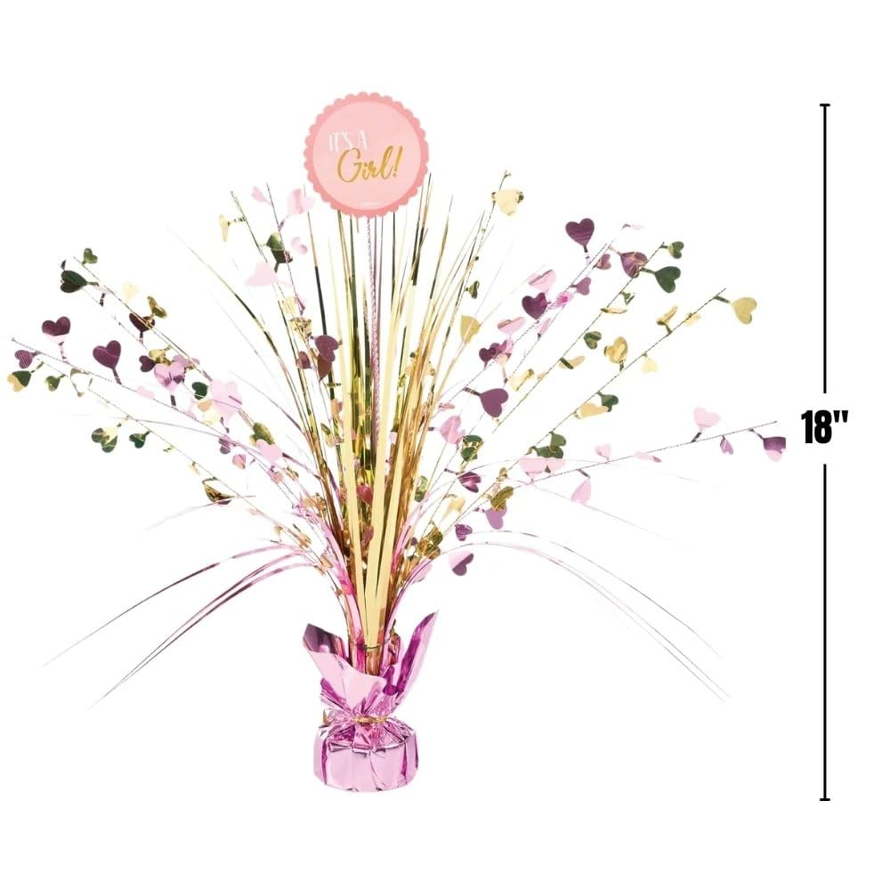 Dazzling Foil Spray Centerpiece, 18" (1 Count) - Elegant Table Decor, Perfect for Baby Shower Celebrations, "It's a Girl", Gold & Pink