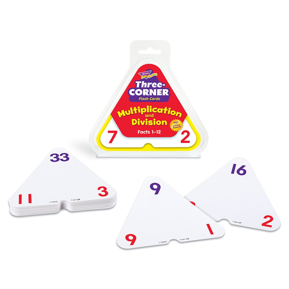 Trend Enterprises: Three-Corner Multiplication and Division Flash Cards, Interactive Self-Checking Cards, Exciting Way for Everyone to Learn, 48