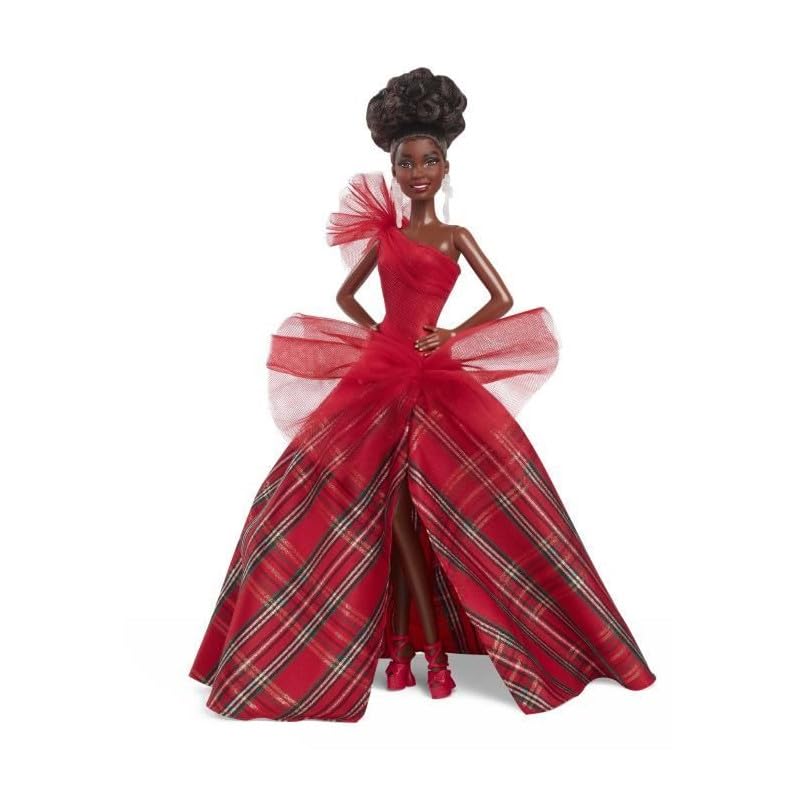 Barbie Signature Doll, 2024 Holiday Barbie Fashion Doll with Brown Hair Wearing Plaid Gown, Seasonal Collector Gift in Displayable Packaging