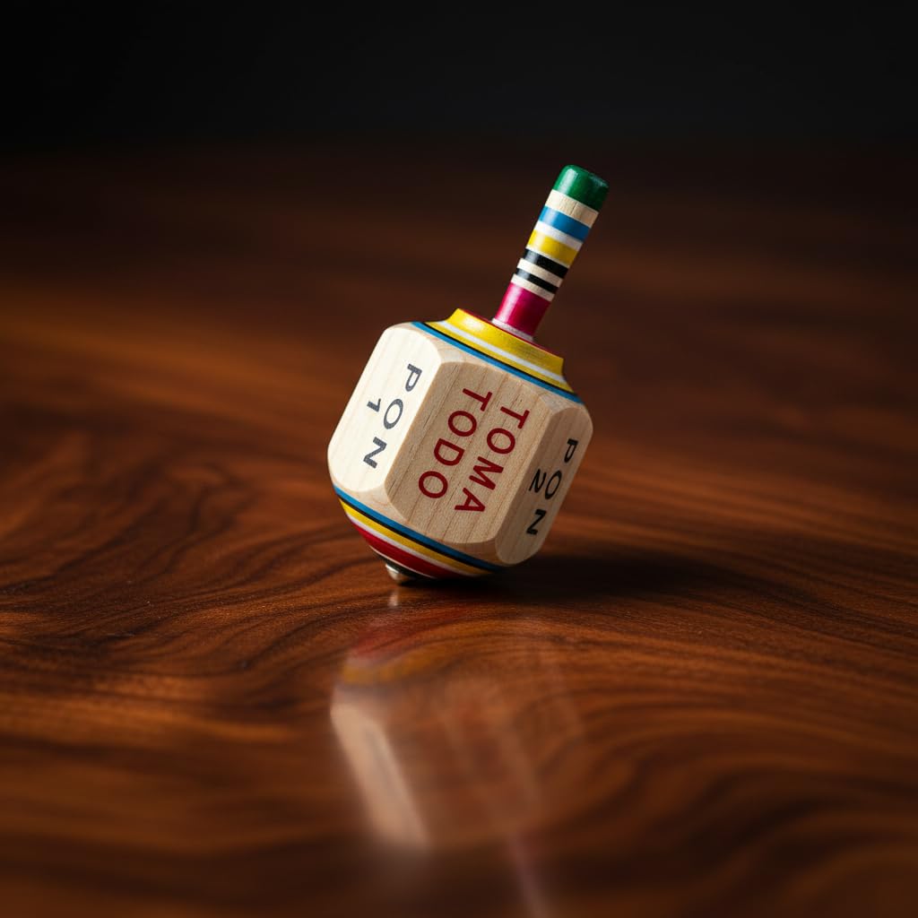 Toma Todo Pirinola - Mexican Spinning Top Drinking Game - Wooden Pirinola for Parties, Cinco de Mayo, Adult Game Night (Small)