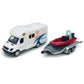 Motorhome Camper Trailer Towing Speed Boat Model Diecast Toys for Boys Pull Back RV Toy Vehicle, Beach Sandbox Outdoor Adventure, 3 4 5 6 7 Year Old