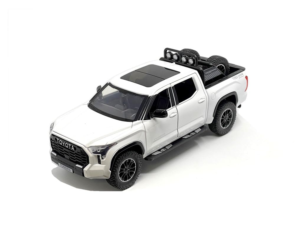 2023 Tundra TRD 4x4 Pickup Truck White Metallic with Sunroof and Wheel Rack 1/24 Diecast Model Car H08555R-WH