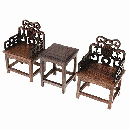 EatingBiting 1:6 Dollhouse Miniature Handcraft Furniture Retro Wood Square Table Armchairs 3 Pieces Dollhouse Furniture Miniatures - 1:6 Scale 3pcs