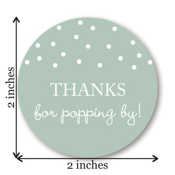 40 Thanks for Popping By! Popcorn Favor Stickers (White on Mint)