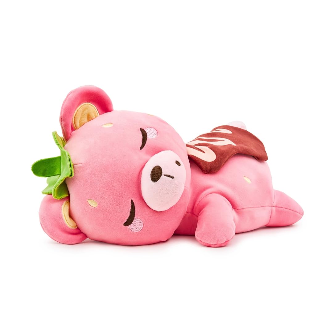 PlushGoals Food Coma Strawberry Bear Weighted Plush Teddy - 2.5 lb, 12"