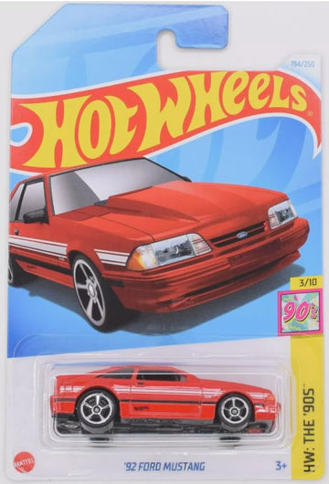 Hot Wheels 92 Ford Mustang, 1:64 Scale, The 90S 3/10, Red