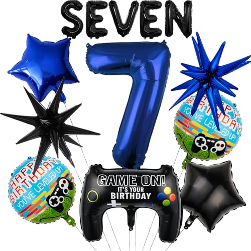 Navy Blue Video Game Controller Mylar Foil Balloon - 13pcs 7th Birthday Party Supplies For Boys (Number 7)