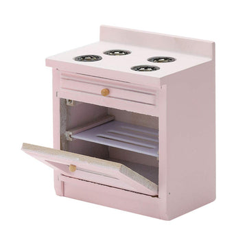Simhoa Pink Kitchen Stove with 2 Burners & Wide Oven for 1/12 Doll House Furniture