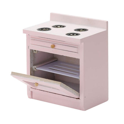 Simhoa Pink Kitchen Stove with 2 Burners & Wide Oven for 1/12 Doll House Furniture