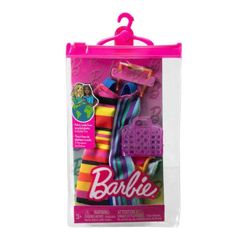 Barbie Fashion Pack of Doll Clothes, Complete Look Set with Striped Dress and Accessories