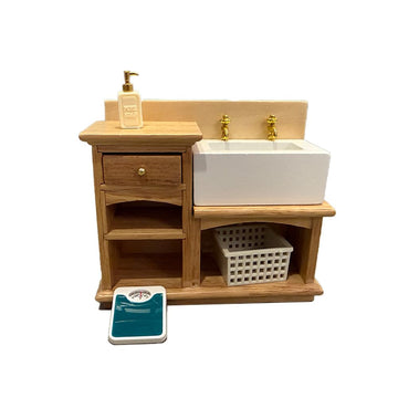 Miettebechio 1/12 Miniature Dollhouse Bathroom Set Sink Cabinet Furniture
