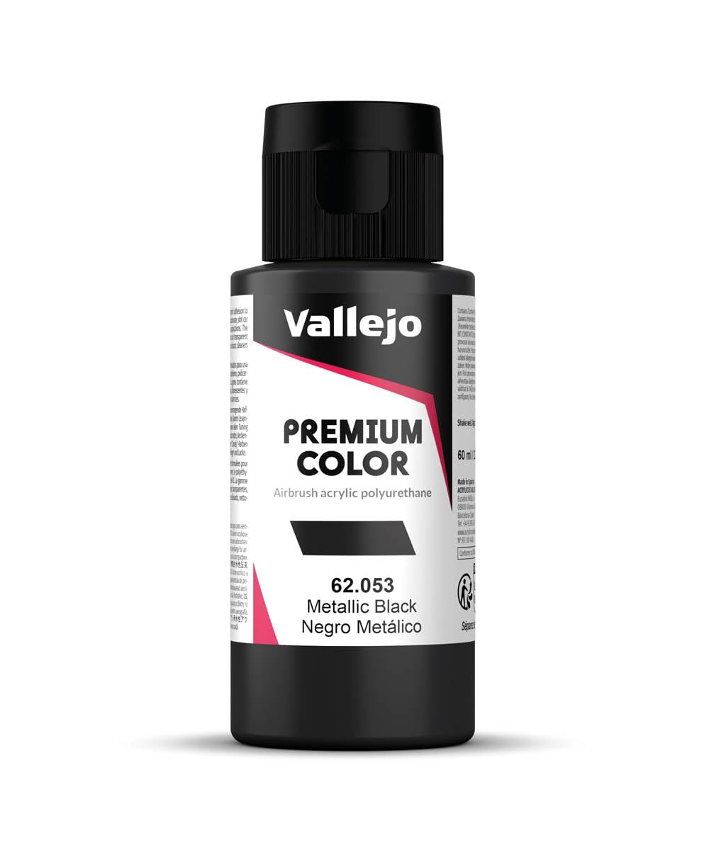 Vallejo - Premium Color RC Metallic Black 2.02 Fl.Oz. (60 ml) for Airbrushing, Acrylic-Polyurethane Hybrid Resin of Great Resistance Paint for Model