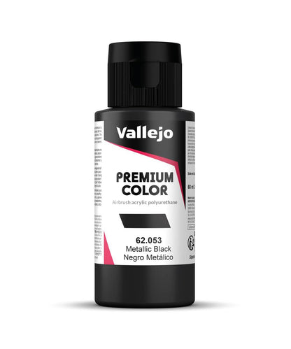 Vallejo - Premium Color RC Metallic Black 2.02 Fl.Oz. (60 ml) for Airbrushing, Acrylic-Polyurethane Hybrid Resin of Great Resistance Paint for Model
