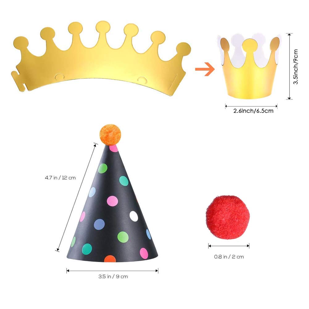 Yocharm 22 PCs Party Hats Birthday Crown Cone Hats DIY Party Favours Hat with Pom Poms Paper Mini Birthday Hats for Kids Adults