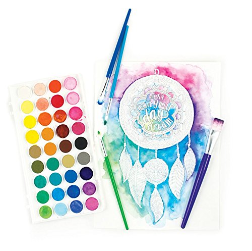 Ooly Lil' Watercolor Washable Paint Pods Set with Brush, 36 colors & 1 Paintbrush, Washable Watercolors in a Portable Case, School and Art Supplies