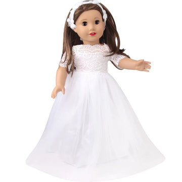 Little Angel - 18 Inch Doll Clothes: White Satin Communion / Wedding Dress with Matching Headband - Fits 18 Inch Doll