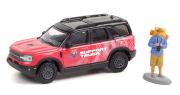 ModelToyCars Off-Roadeo Adventure Support Truck 2021 Ford Bronco Sport Badlands with Backpacker, Red - Greenlight 97110F/48 1/64 Scale Diecast Model