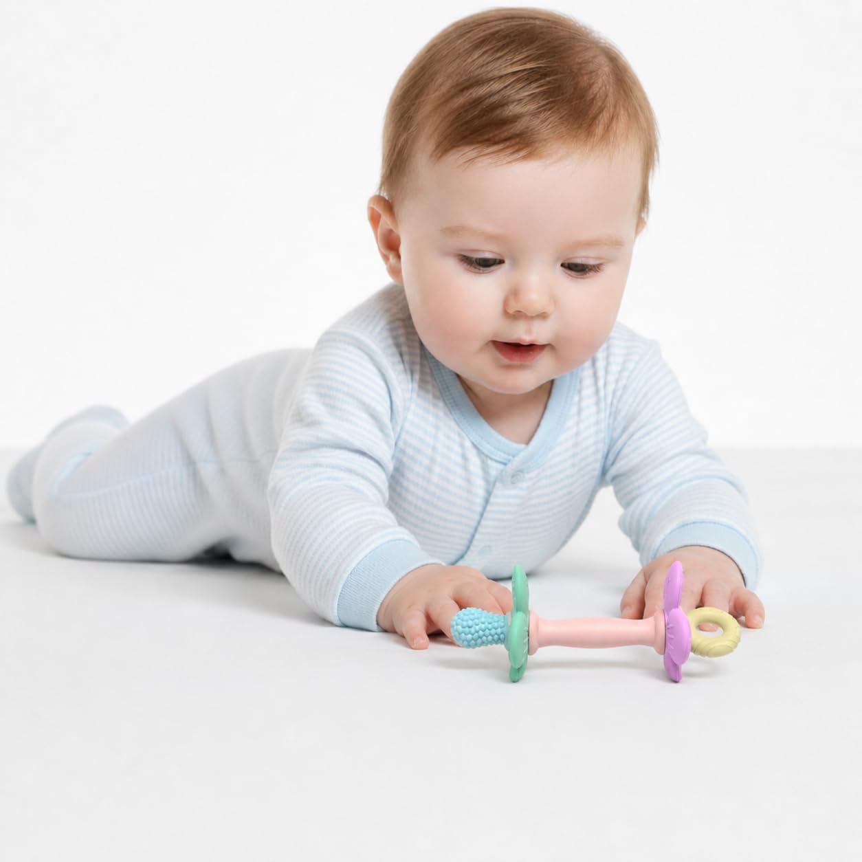 Everneer Silicone Teether Tube Stick for Babies - Textured Teething Toy with Grip Handle, Reaches Front Gums & Back Molars, BPA-Free, Easy to Hold