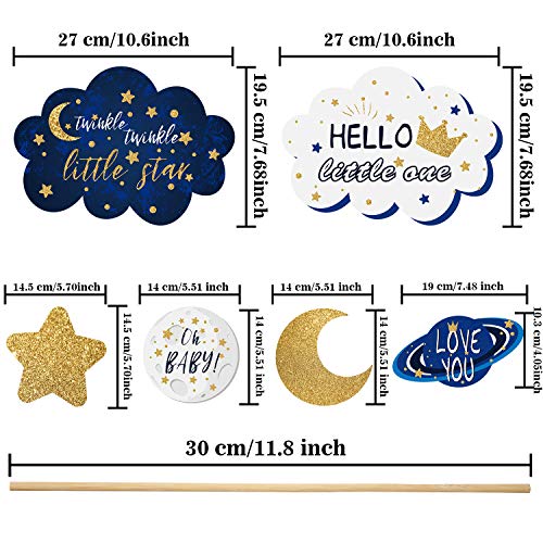 24 Pcs Twinkle Small Star Centerpiece Sticks for Baby Shower Star Table Toppers Birthday Party Decoration Cake Topper Moon Decoration Glitter