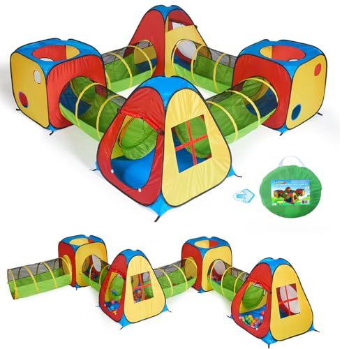 UTEX 8 in 1 Pop Up Kids Play Tent with 4 Tunnel, Indoor/Outdoor Playhouse