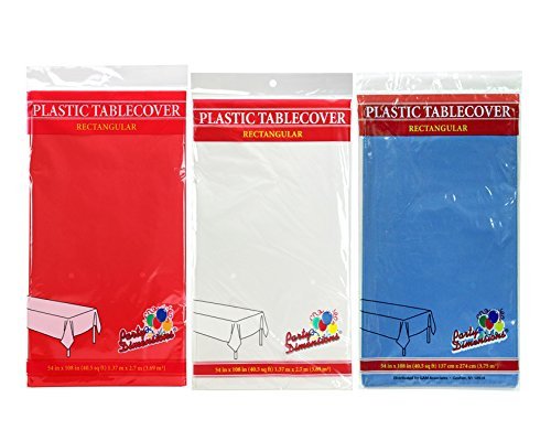 Party Dimensions 54" x 108" Rectangular Tablecovers/Tablecloths - Bundle of 6 - Red, White & Blue