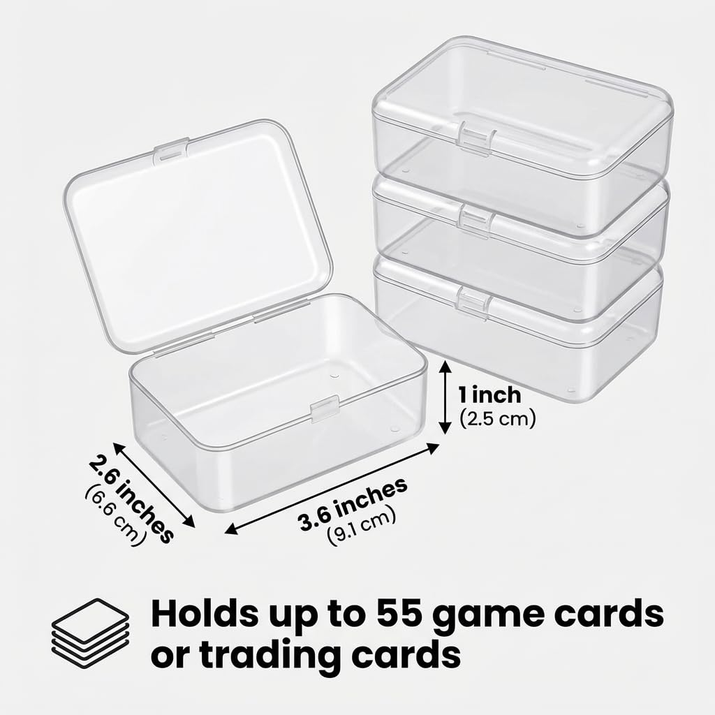 OTKJMH 4 Pack Clear Plastic Card Deck Box Playing Card Storage Cases Blank Deck Boxes, Standard Size Holders for Game Cards Trading Cards and Small