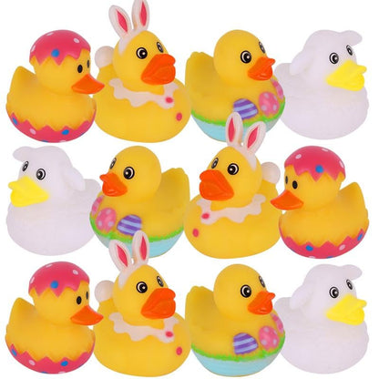 ArtCreativity 2.5 Inch Easter Rubber Ducks for Kids, Assorted Mini, Basket Stuffers, Egg Hunt Surprise Toys, Party Favors, Jeep and Bath, 12-Pack