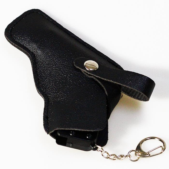 Mini Rubber Band Gun Metal Folding Gun Keychain with 100 Rubber Bands Made Entirely of zinc-Iron Alloy Material Sturdy and Durable (Black Leather
