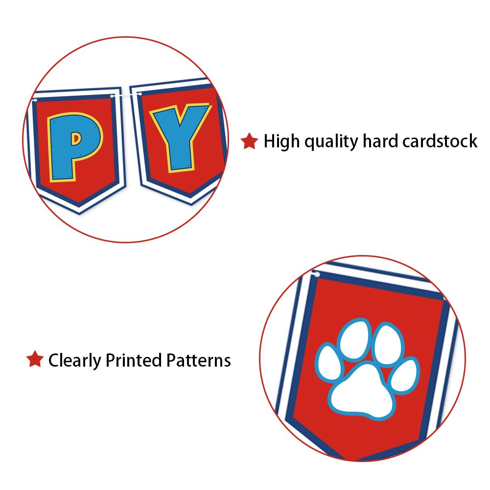 Cartoon Dog Paw Happy Birthday Banner- Cute Birthday Decorations for Boys, Cartoon Themed Happy Birthday Sign for Boys 1st 2nd 3rd Party Baby Shower