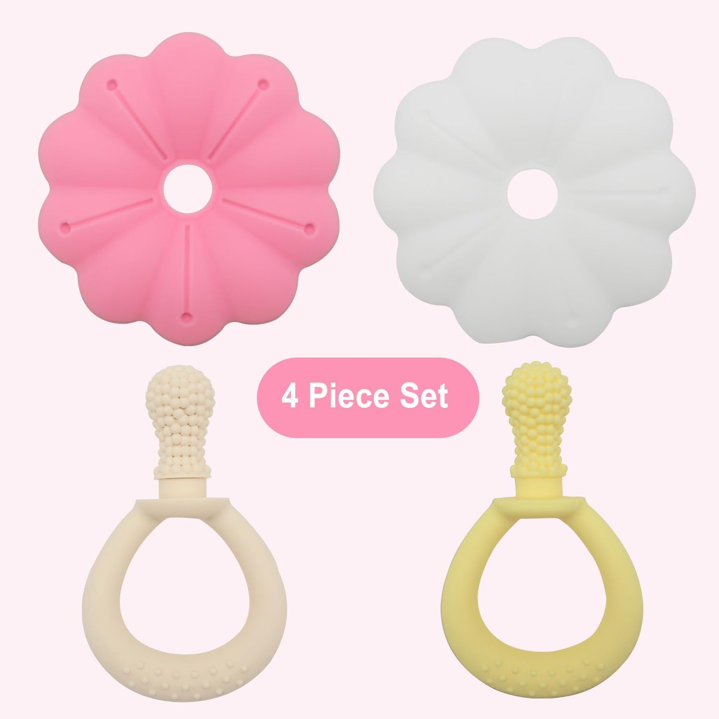 Ginbear Silicone Baby Teether for Girls, BPA Free Food Grade Infant Teething Toys, Soothing Baby Chew Toys, Sensory Teething Pain Relief Pacifier 3