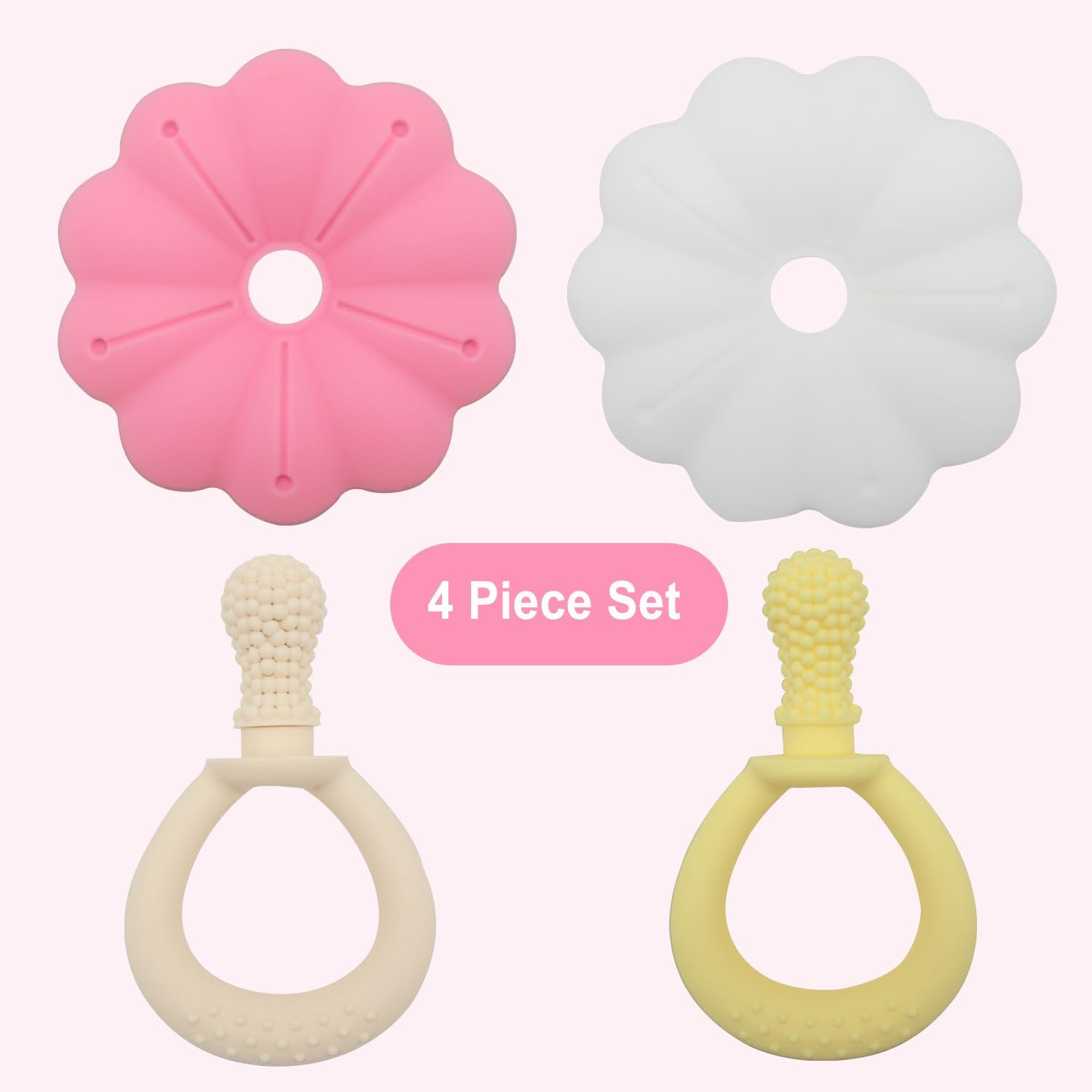 Ginbear Silicone Baby Teether for Girls, BPA Free Food Grade Infant Teething Toys, Soothing Baby Chew Toys, Sensory Teething Pain Relief Pacifier 3