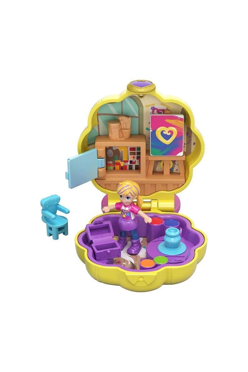 Polly Pocket Tiny Pocket Places Awesome Art Studio Compact with Art-Themed Location, Micro Polly Doll, Surprise Reveals, Supply Closet, Pottery Wheel
