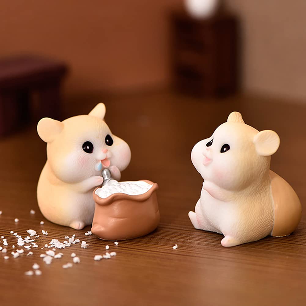 MAOMIA 6 Pcs Mini Hamster Figures Animal Toy Cake Toppers, Fairy Garden Decor Miniature Hamster Figurines Collection Playset for Christmas Birthday