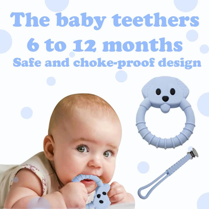 Gadgetime USA Baby Teething Toy Set - Includes Blue Pacifier Clip & Bear Teether - Silicone Chew Toys for Infants Newborns - BPA Free Freezer Safe