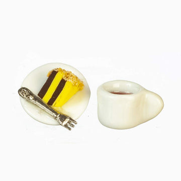 Dolls House Mug of Coffee and Slice of Cake Miniature Kitchen Accessory Set of 2