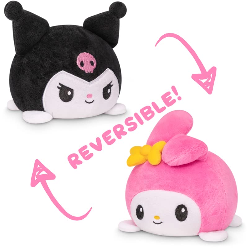 TeeTurtle Reversible Sanrio My Melody & Kuromi Plushie 4-Inch Two-Sided Flip Plush Toy with Embroidered Details Cute Mini Collectible Plush for Kids