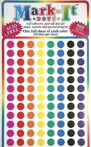Map Dot Stickers - Assorted Colors - 1/4" Diameter
