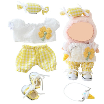 Clothes for Labubu Doll,Clothes for Dolls Accessories,Four-Leaf Clover Candy Summer Replacement Outfit Set 5 Pieces Suitable for Labubu