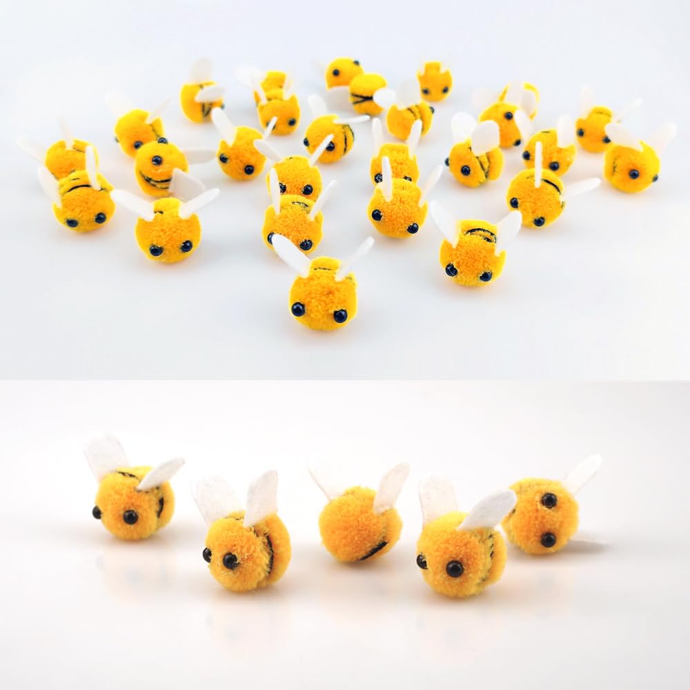 SaktopDeco 28 PCS Felt Bees Wool Felt for Crafts Mini Bee Plush Decor for Bee Gender Reveal Decorations Clothing Hat Gift DIY Crafts