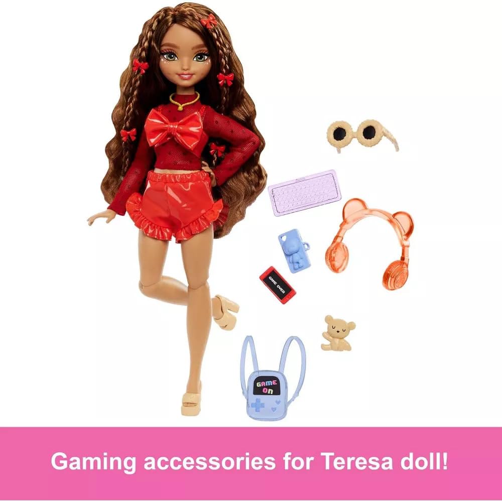 Barbie Dream Besties Teresa & Malibu Posable Fashion Doll Bundle, 2 Doll & Accessories Playsets with Video Game and Makeup Themed Pieces, Long Hair